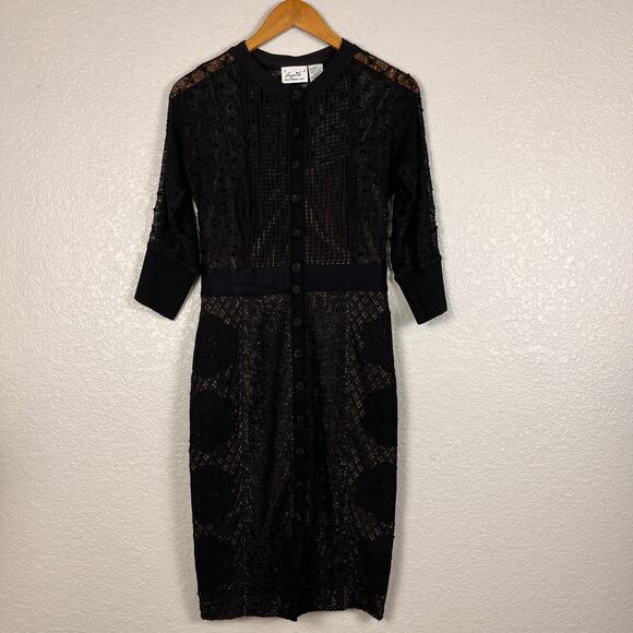 Beguile by Byron Lars Womens Size 2 Mona Black Lace Crochet Pencil Sheath Dress